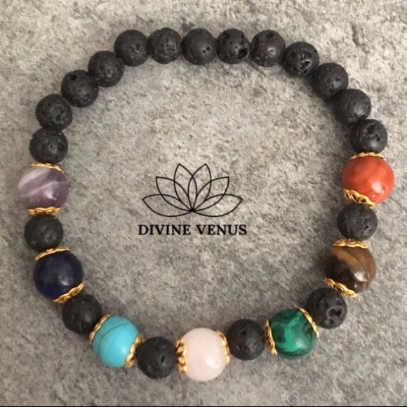 Chakra Genuine Gemstones Lava Bracelet - Picture 5 of 5